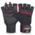 Aprodo Neoprene Half Finger Workout Gym Gloves with Wrist Support Strap | 1 Pair – Free Size (Red-Black) | Fitness Gloves with Breathable Non-Slip Grip | Wrist Band for Dumbbell, Exercise